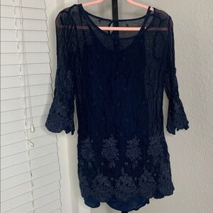 Y2K Lucky brand embroidered sheer floral top small